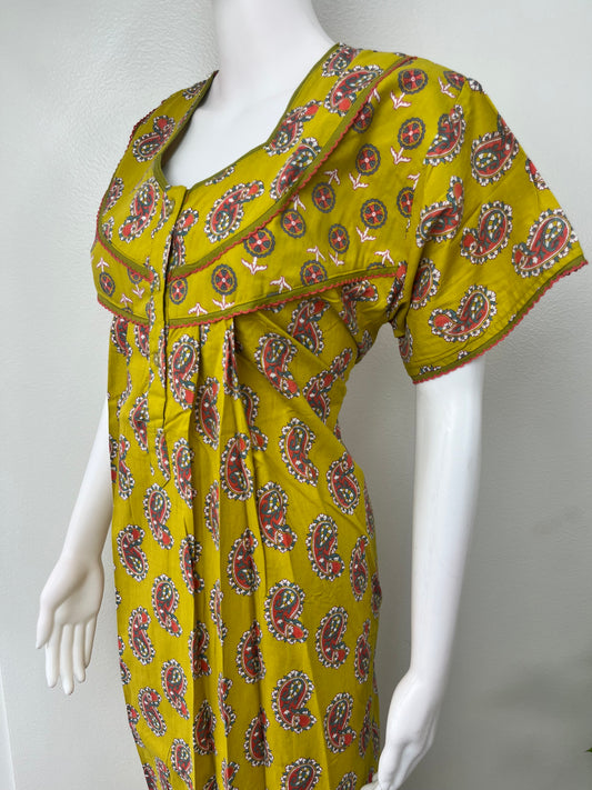 Yellow Pleated 100% Cotton Nighty