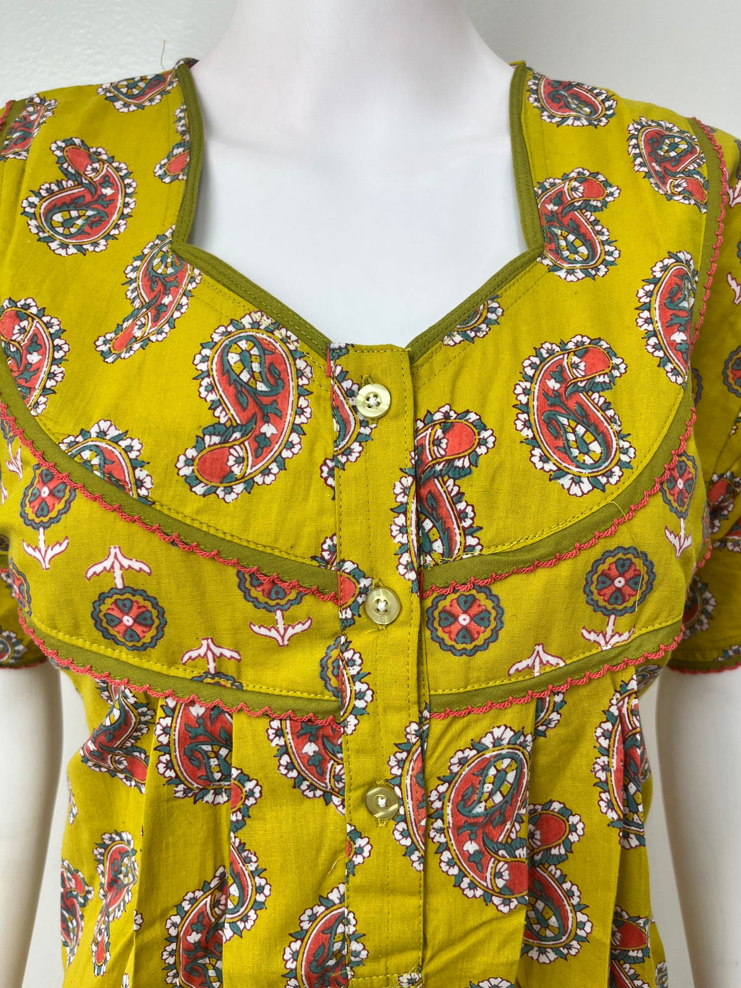 Yellow Pleated 100% Cotton Nighty
