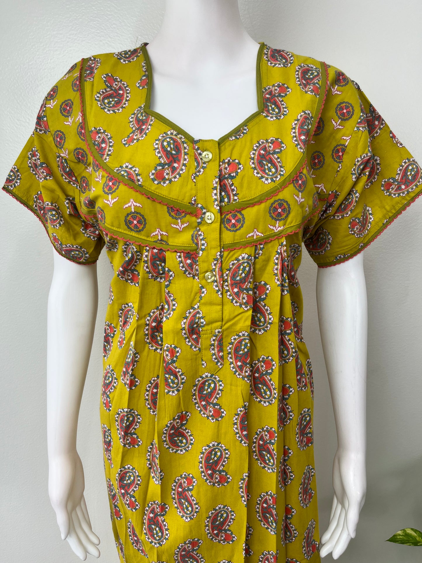 Yellow Pleated 100% Cotton Nighty