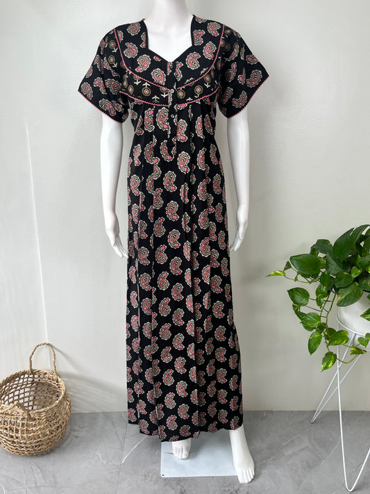 Black Pure Cotton Nightgown Soft & Comfortable