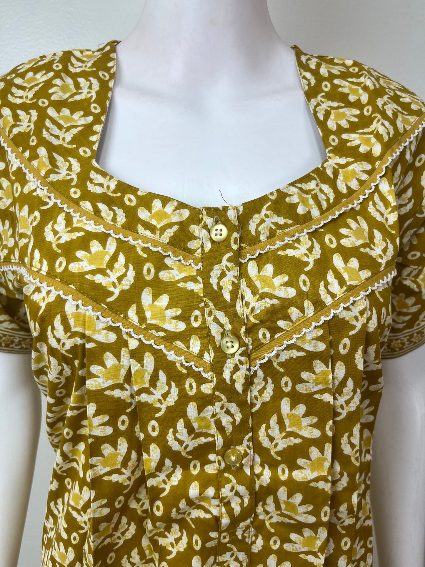 Yellow Pleated Style Pure Cotton Nighty