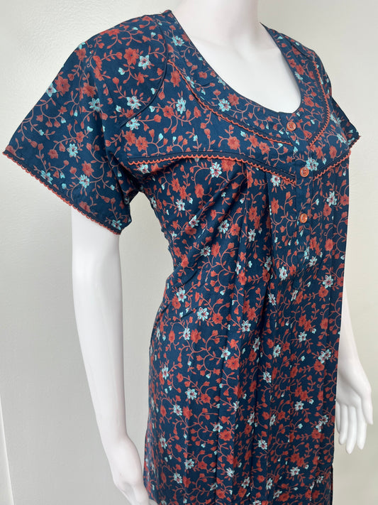 Navy Blue Pure Cotton Nighty Elegant & Comfortable