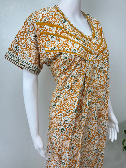 Yellow Pleated 100% Cotton Women's Nightgown