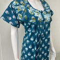 Teal Blue Embroidered Pure Cotton Nightgown