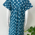 Teal Blue Embroidered Pure Cotton Nightgown