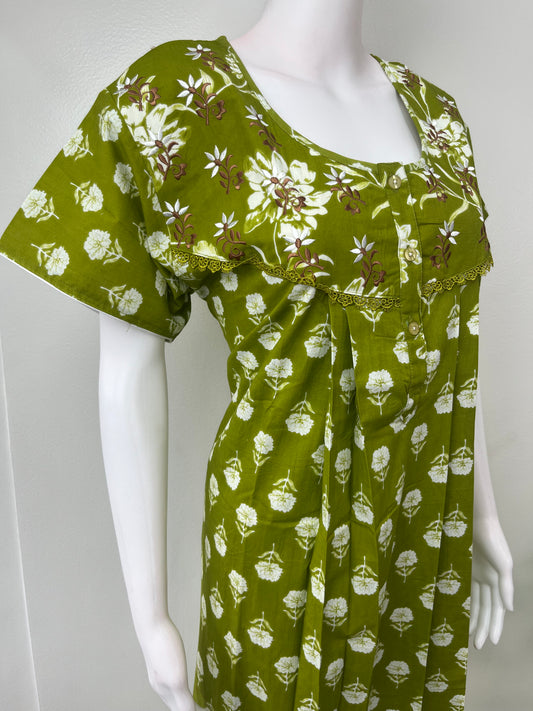Sage Green Pure Cotton Nighty Soft & Comfortable