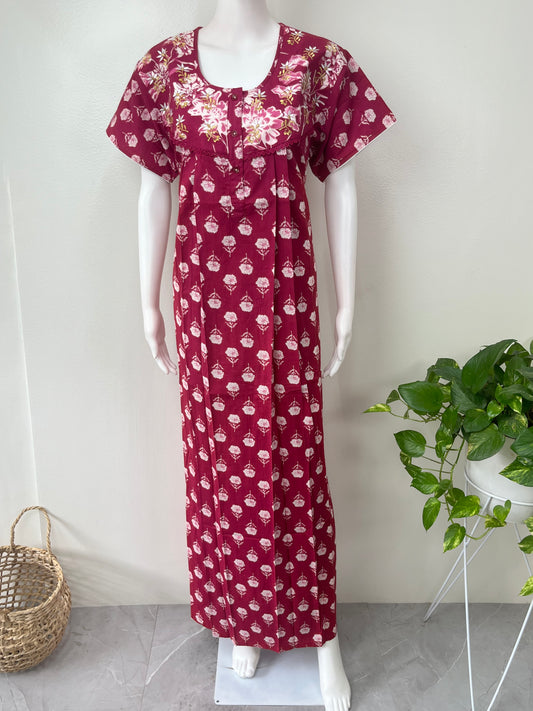 Magenta Pure Cotton Nightgown Soft & Comfortable