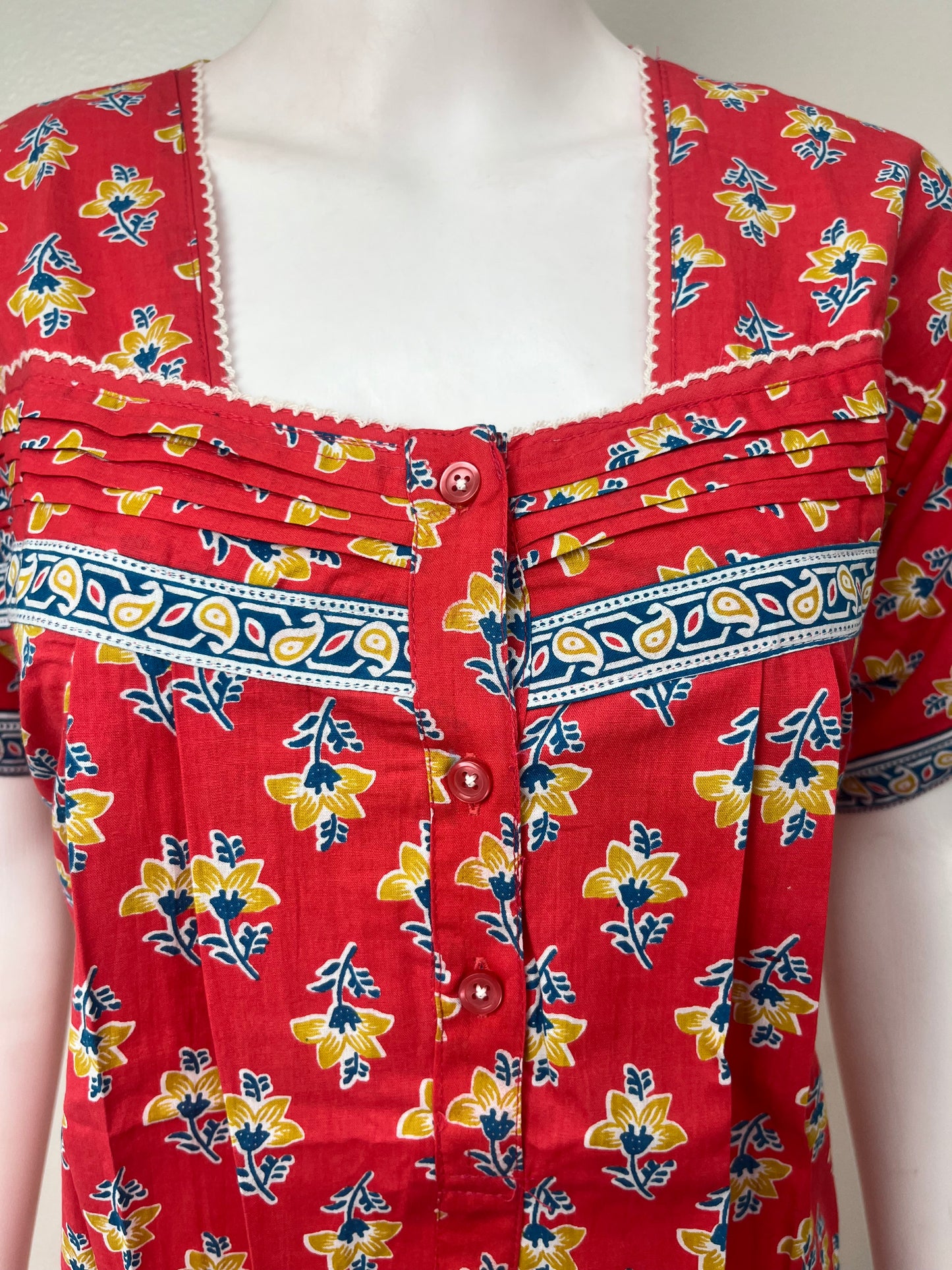 Red 100% Cotton Nightgown with Contrast Print