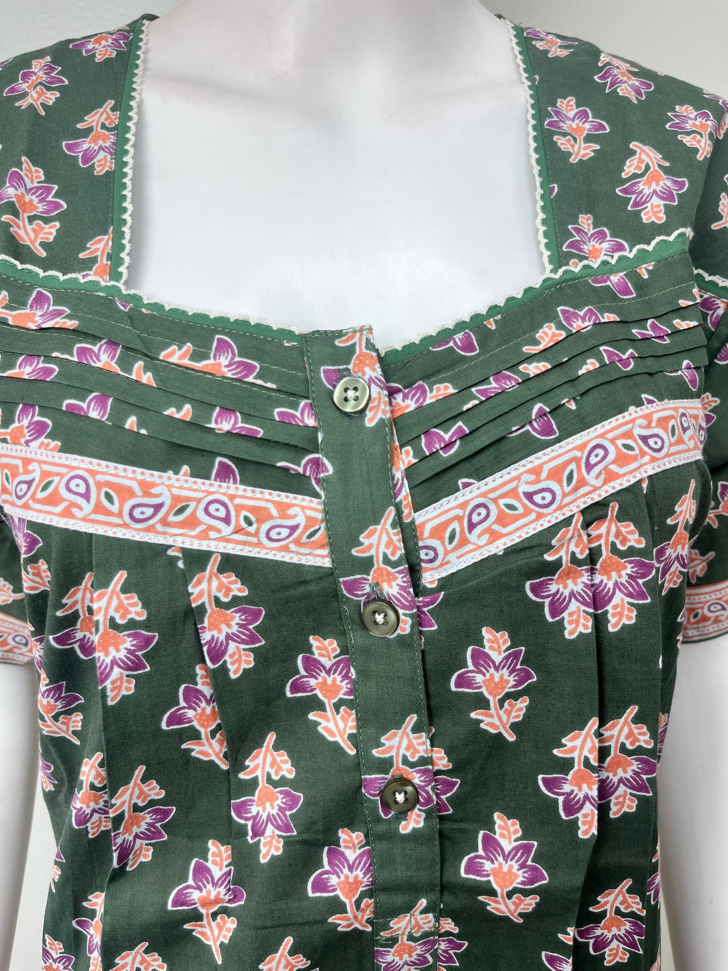 Olive Green Pleated Cotton Nighty Soft & Comfortable