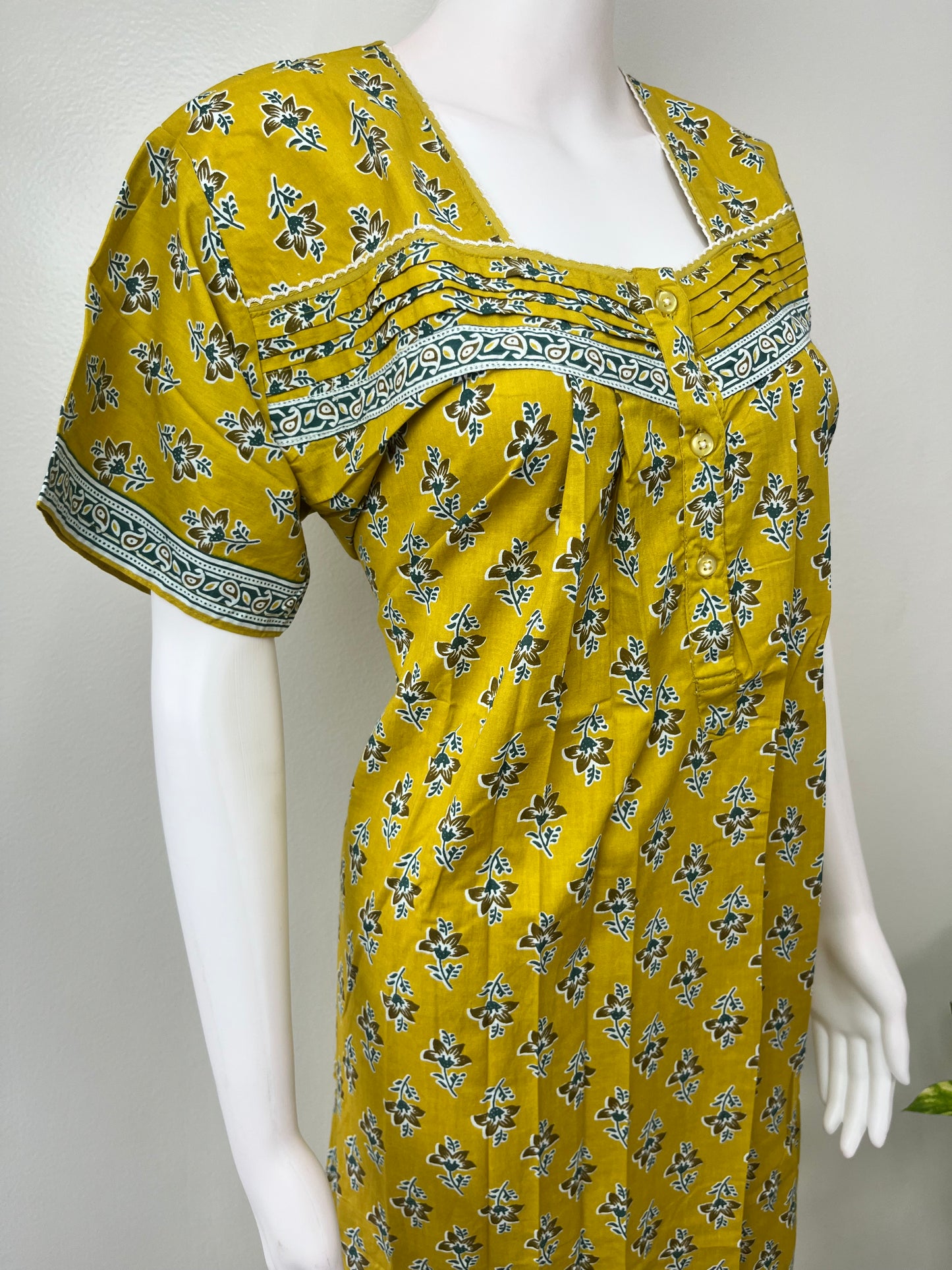 Mustard Floral Pure Cotton Nighty