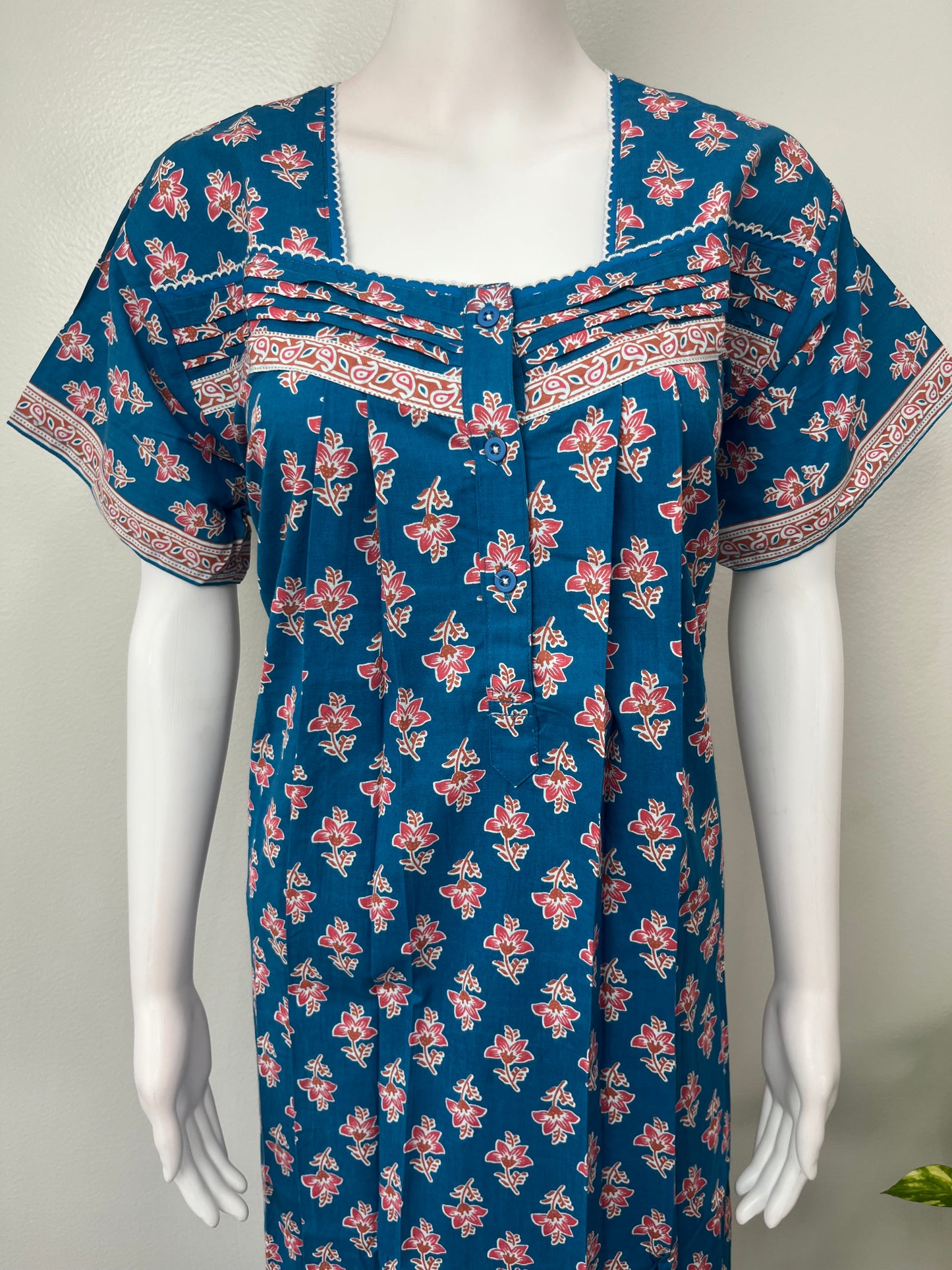 Royal Blue Printed Cotton Nightgown for Women