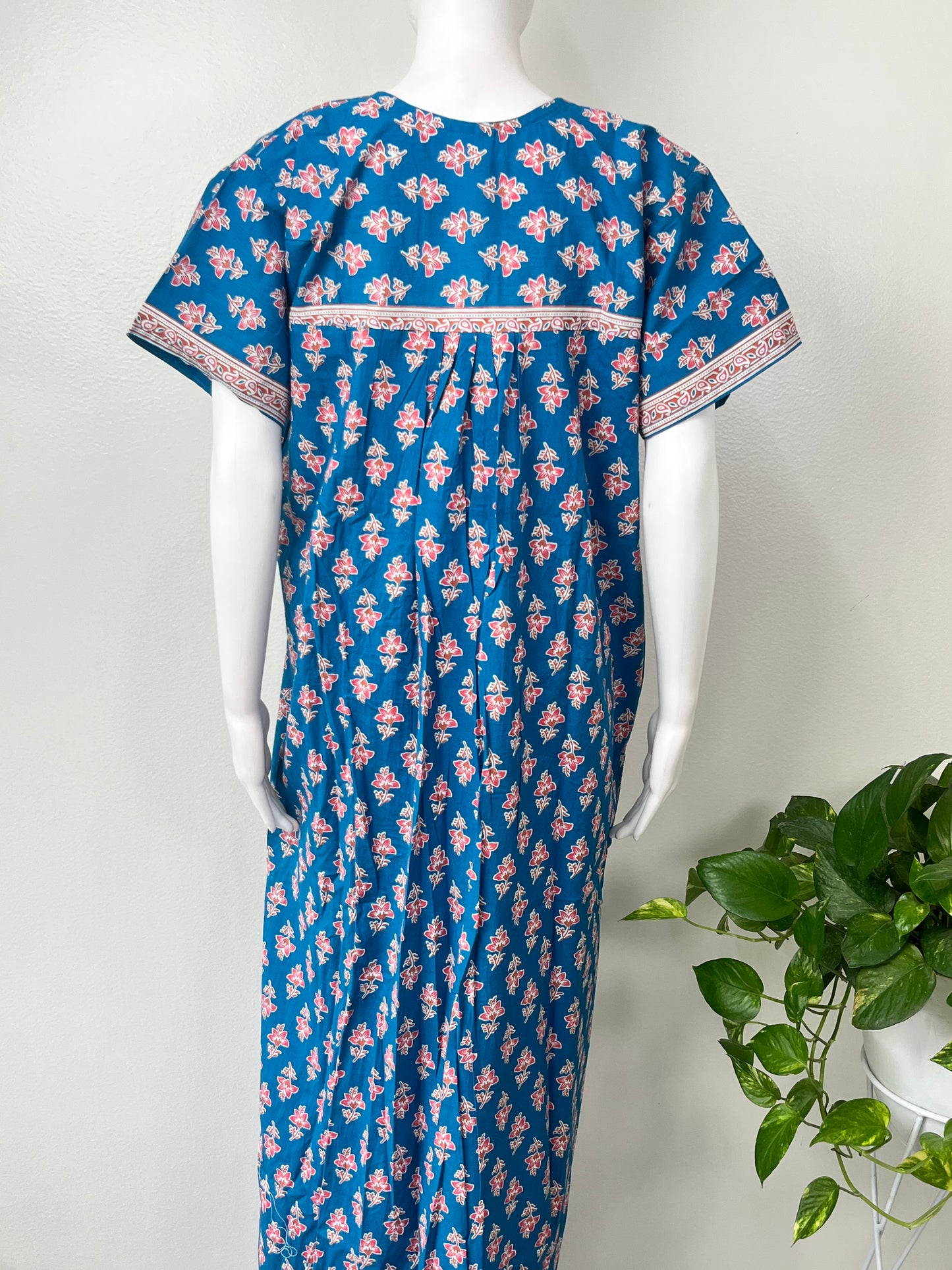 Royal Blue Printed Cotton Nightgown for Women