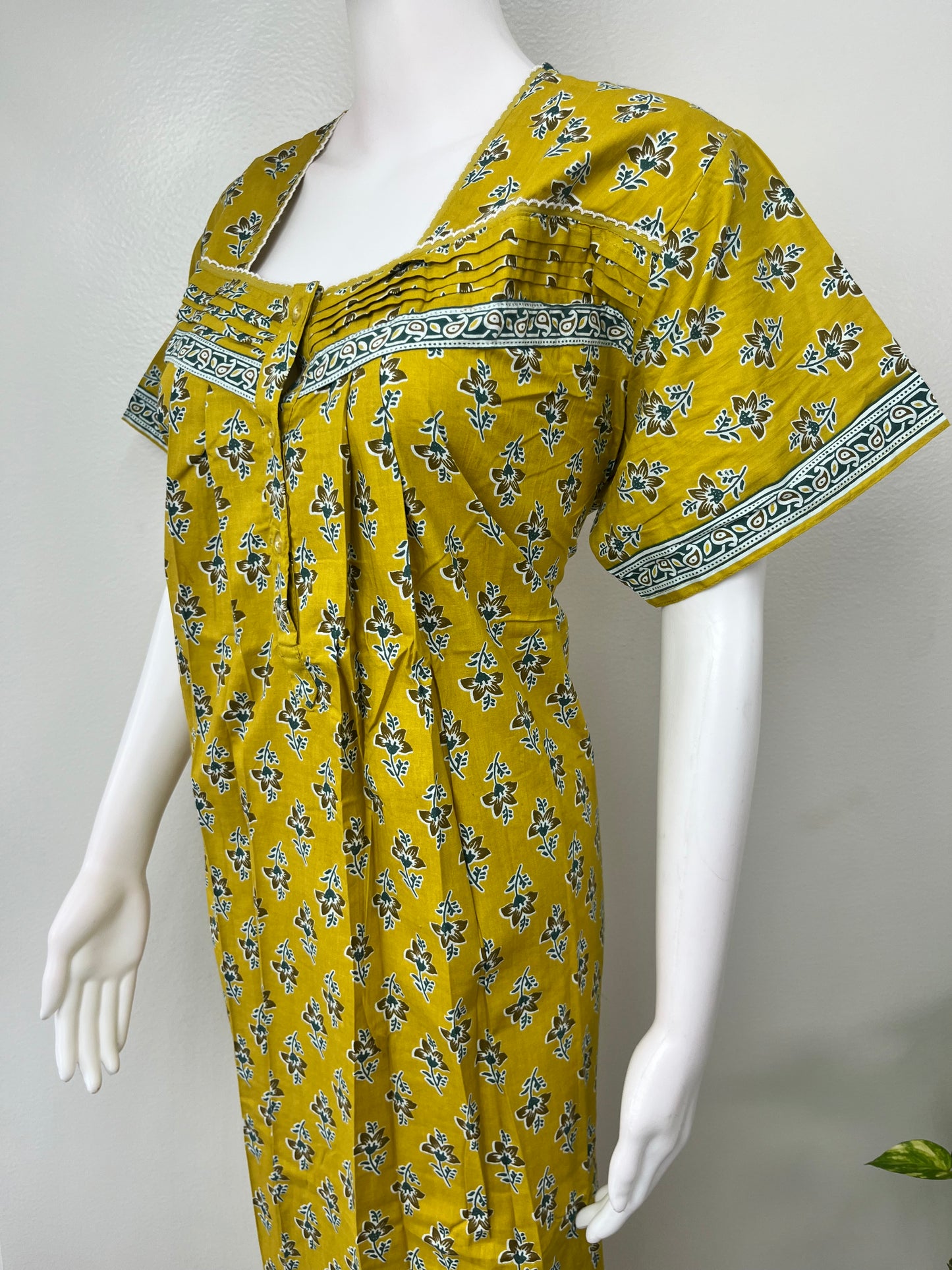 Mustard Floral Pure Cotton Nighty