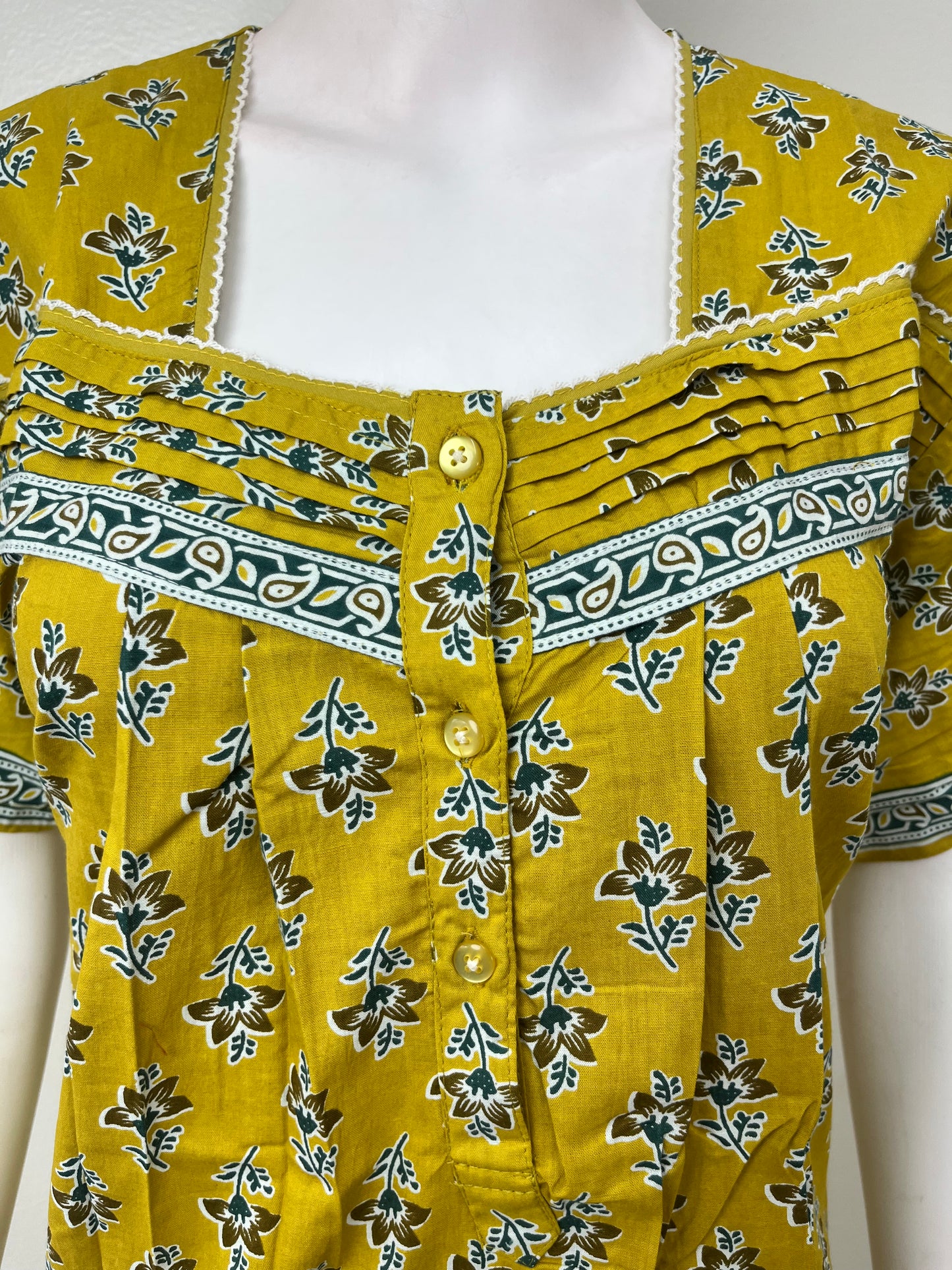 Mustard Floral Pure Cotton Nighty