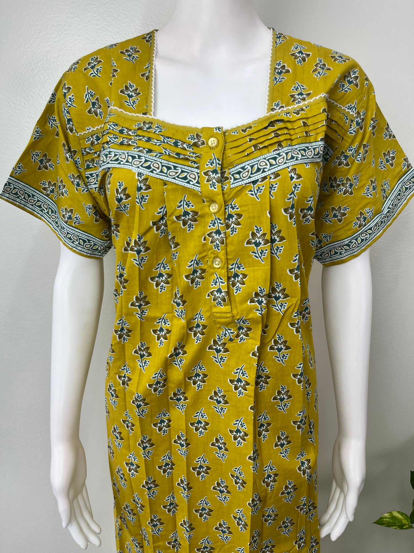 Mustard Floral Pure Cotton Nighty