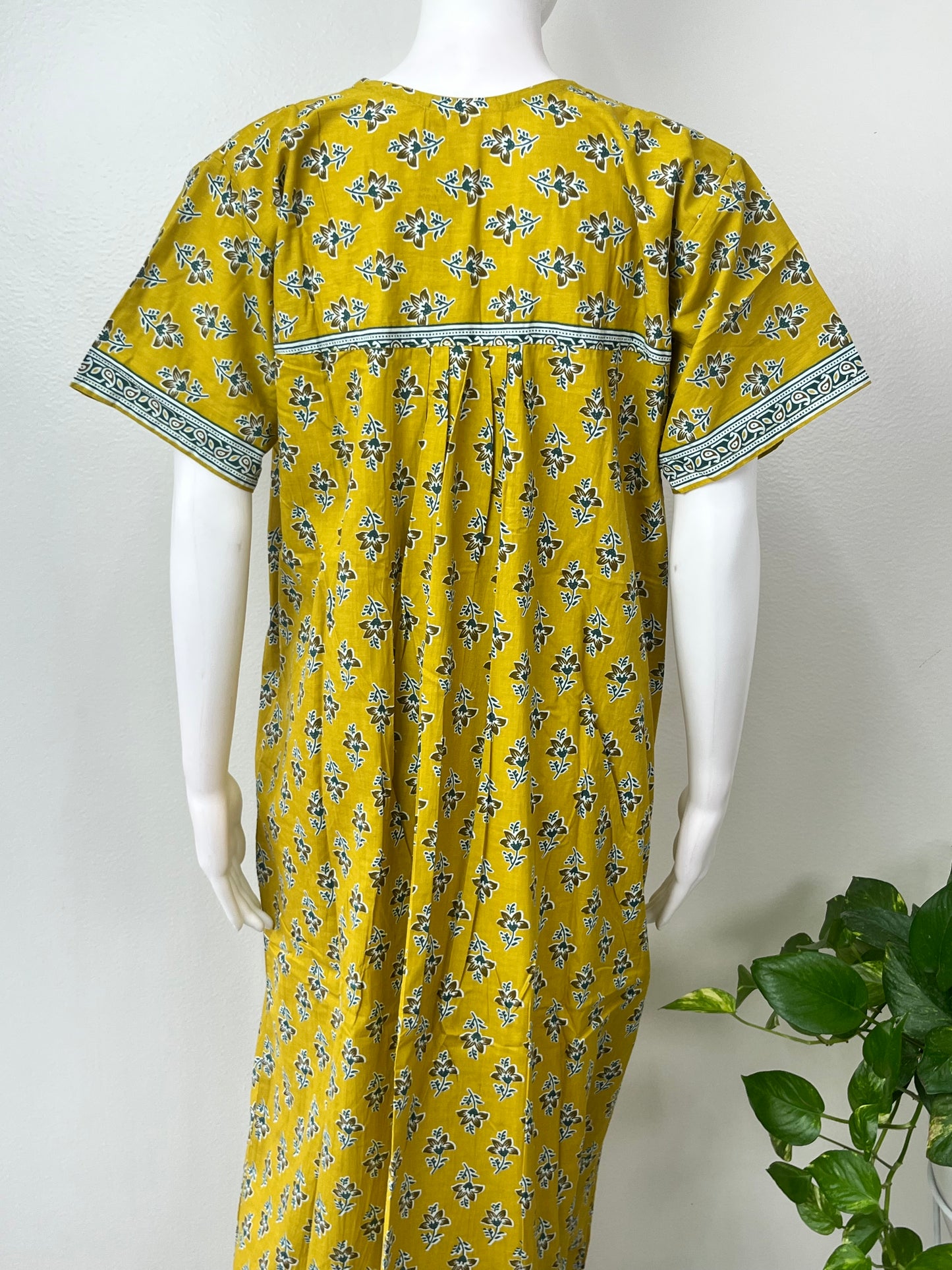 Mustard Floral Pure Cotton Nighty