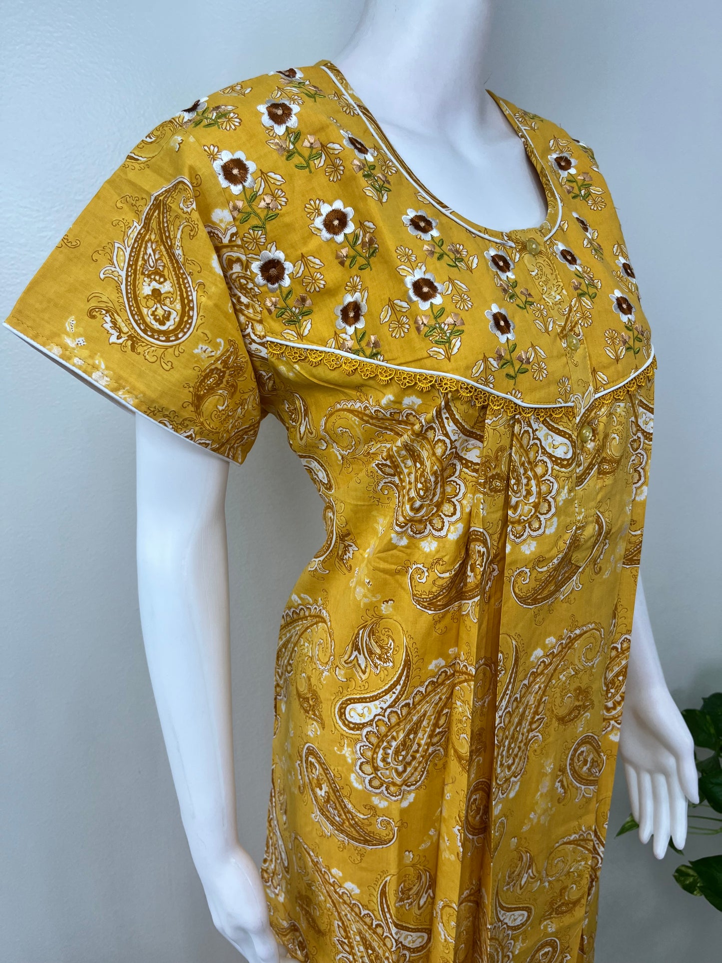 Mustard Embroidered 100% Cotton Nightgown