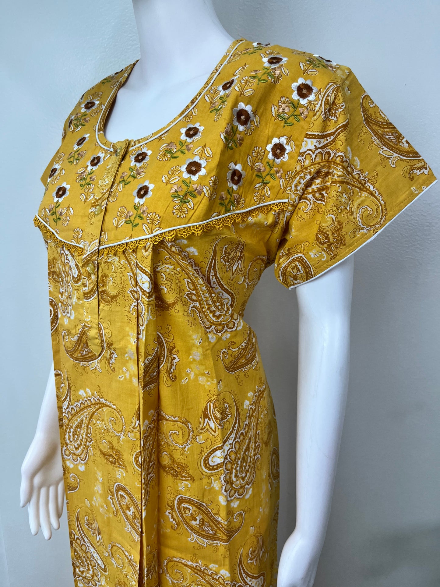 Mustard Embroidered 100% Cotton Nightgown