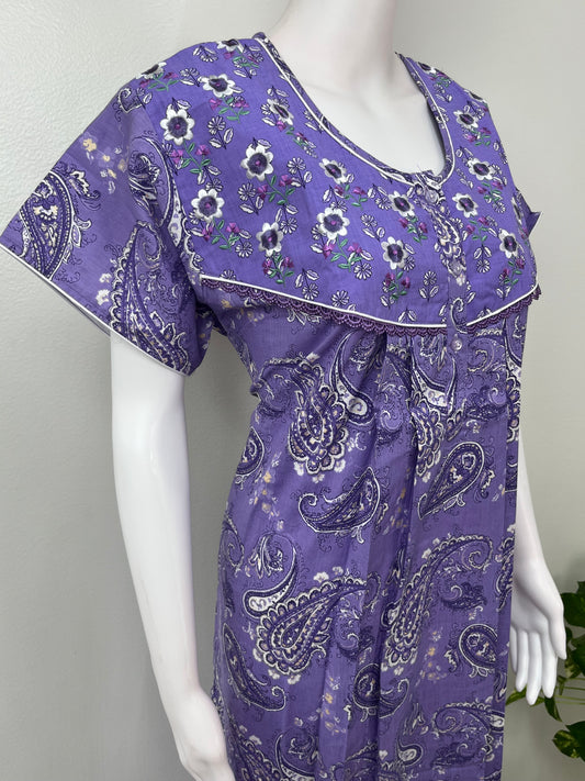 Purple Embroidered Pure Cotton Nightgown