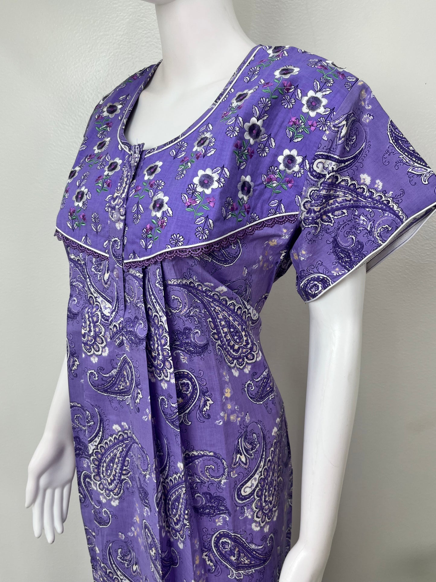 Purple Embroidered Pure Cotton Nightgown
