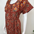Maroon Pure Cotton Embroidered Women's Nighty
