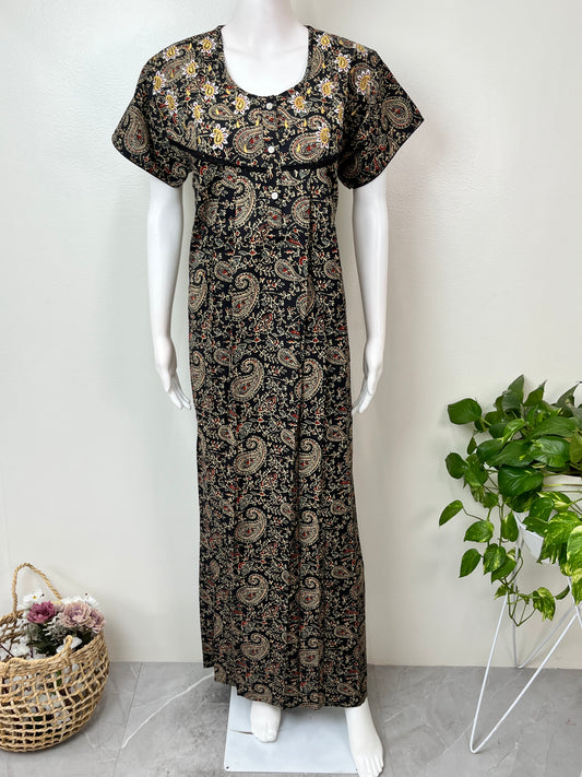 Black Pure Cotton Nighty for Women