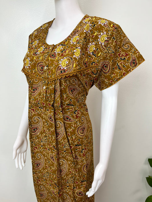 Mustard 100% Cotton Nightgown Soft & Comfortable