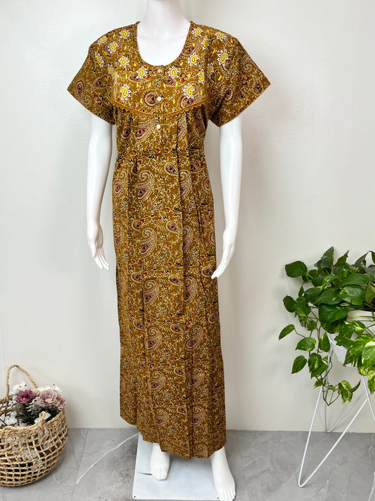 Mustard 100% Cotton Nightgown Soft & Comfortable