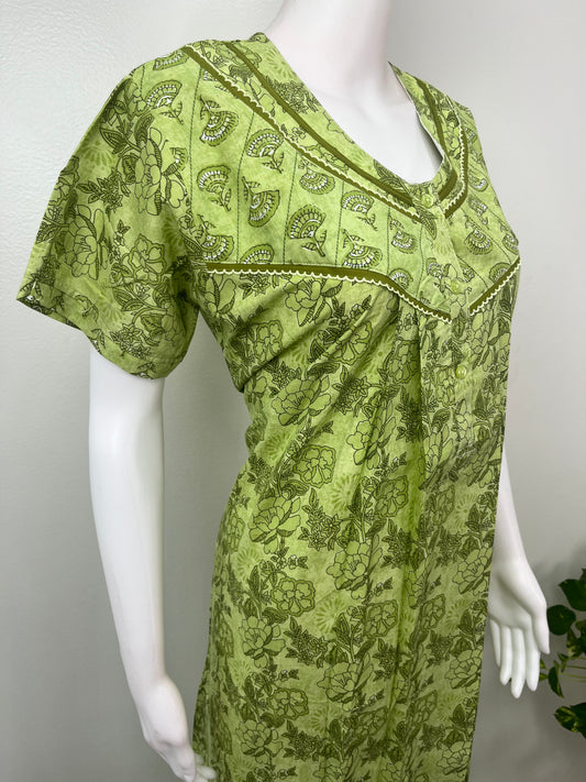 Sage Green Printed Cotton Nighty for Women