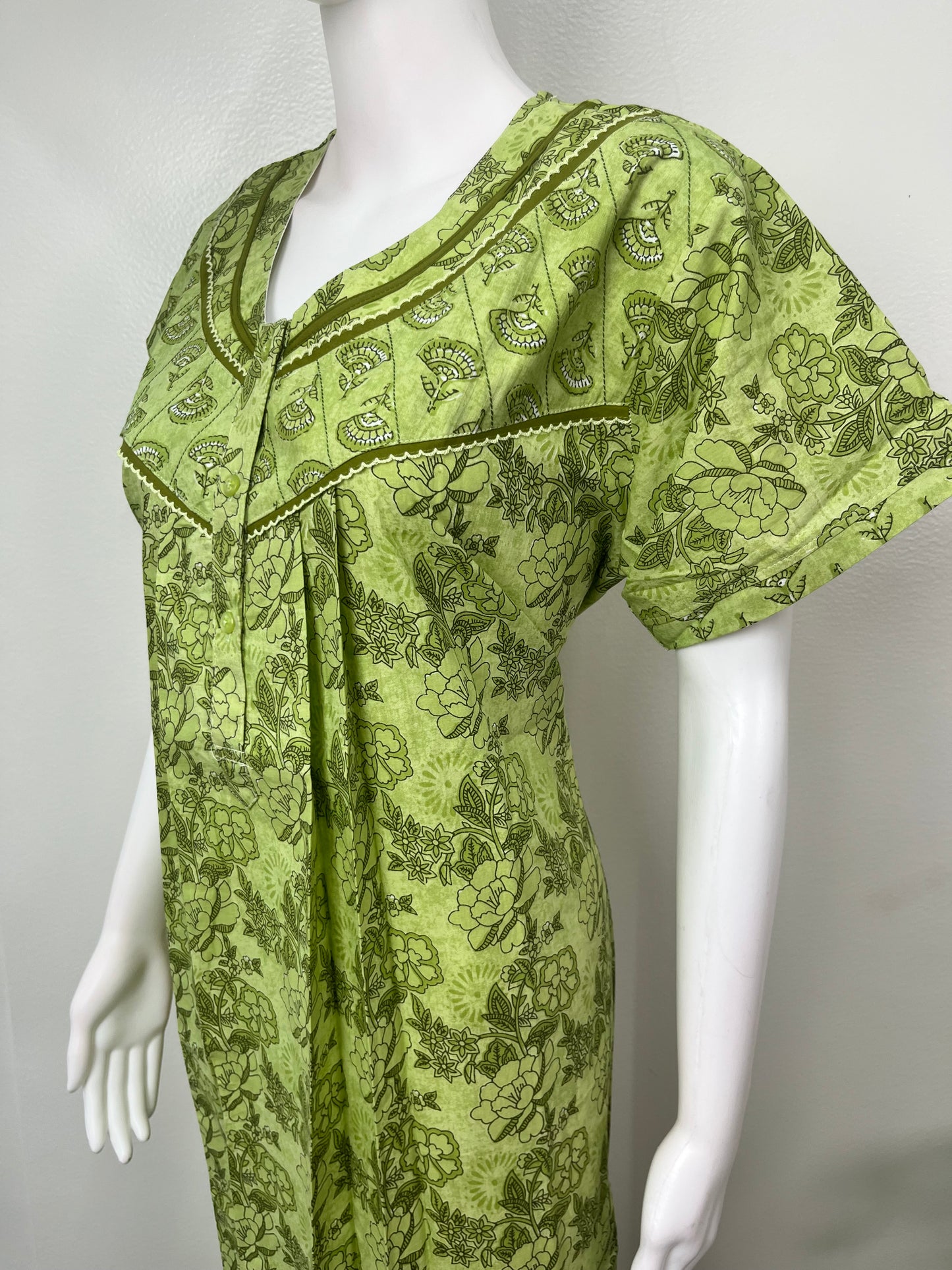 Sage Green Printed Cotton Nighty for Women