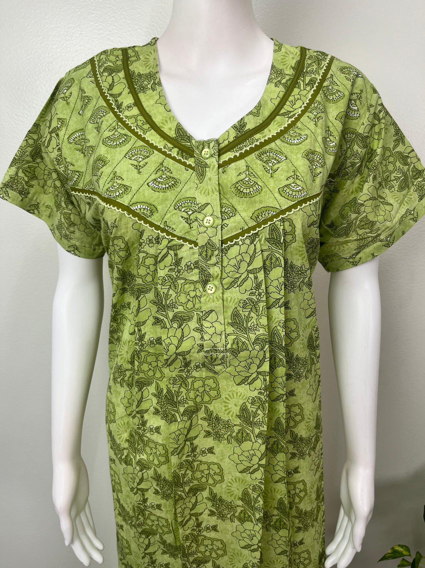 Sage Green Printed Cotton Nighty for Women