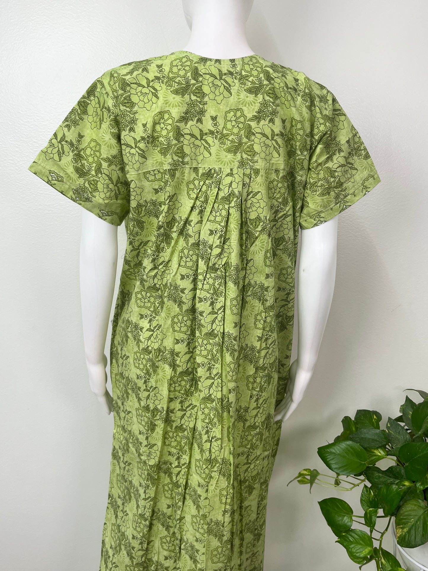 Sage Green Printed Cotton Nighty for Women