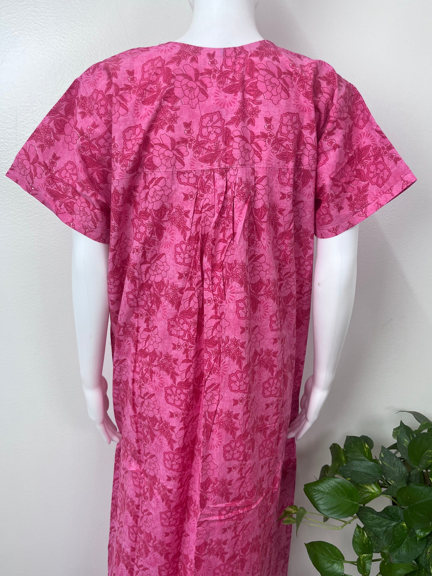 Hot Pink Floral Printed Cotton Nightgown
