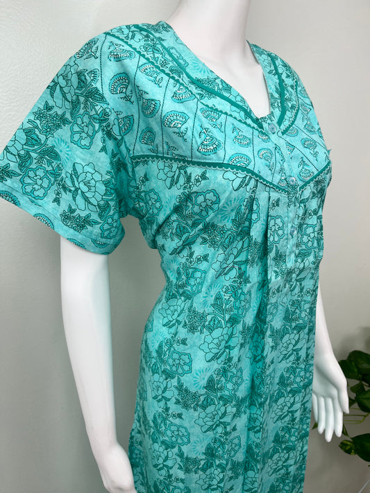 Blue Pleated 100% Cotton Nightgown