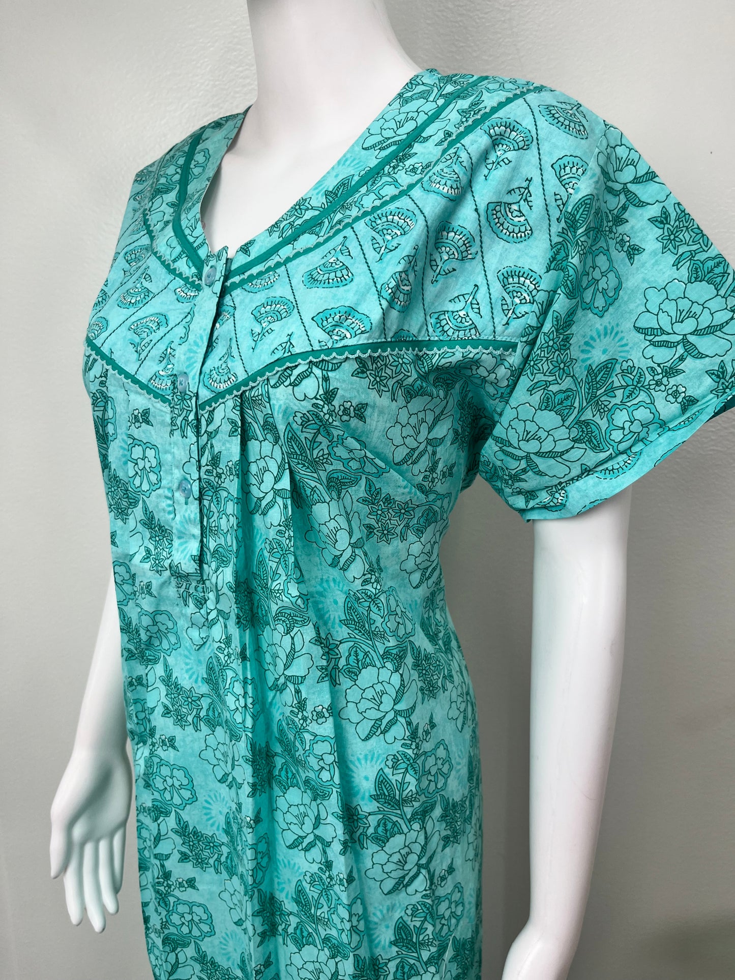 Blue Pleated 100% Cotton Nightgown