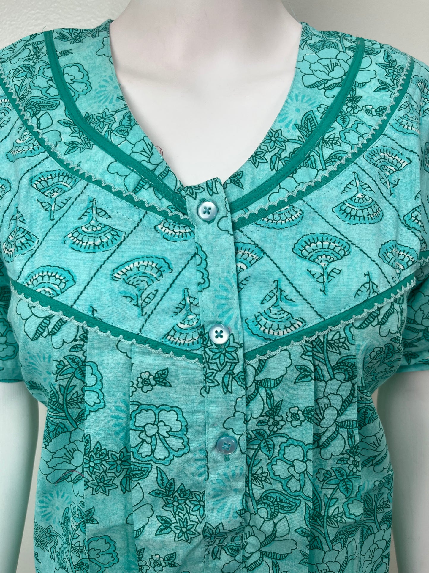 Blue Pleated 100% Cotton Nightgown