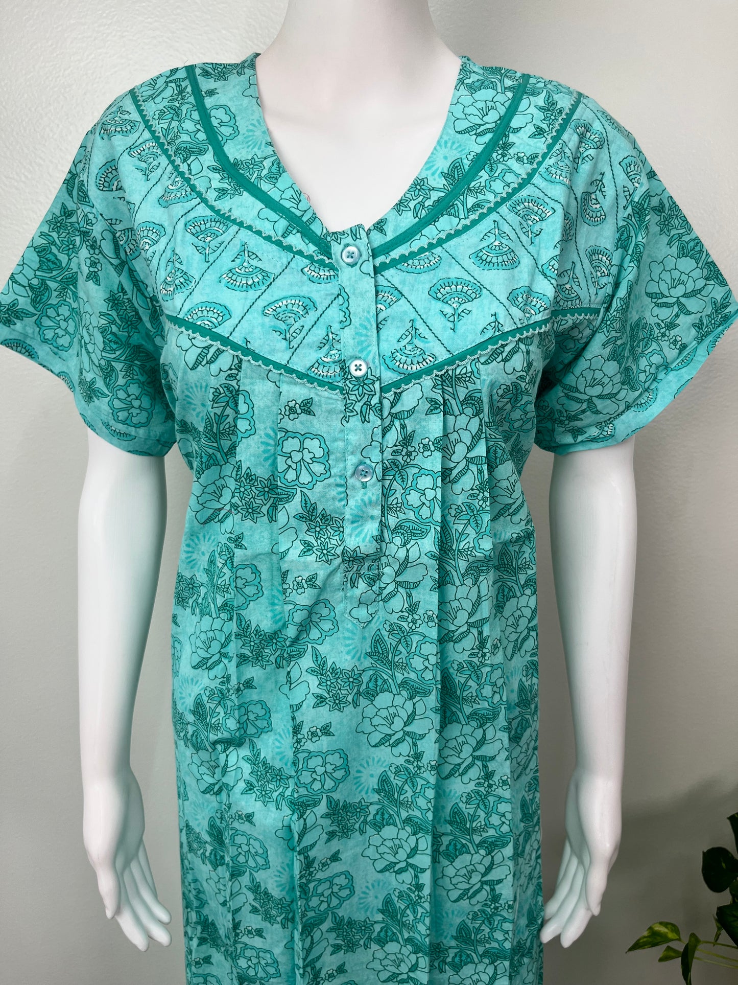 Blue Pleated 100% Cotton Nightgown