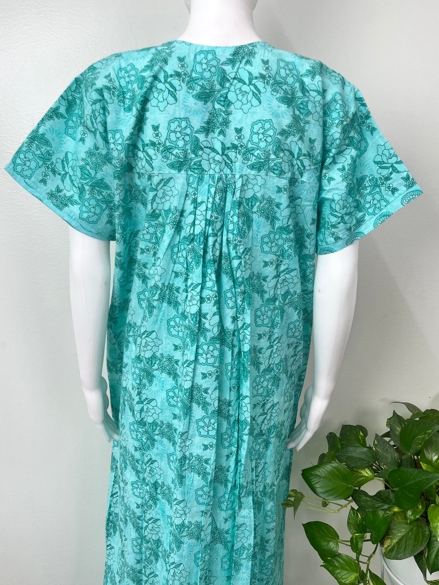 Blue Pleated 100% Cotton Nightgown