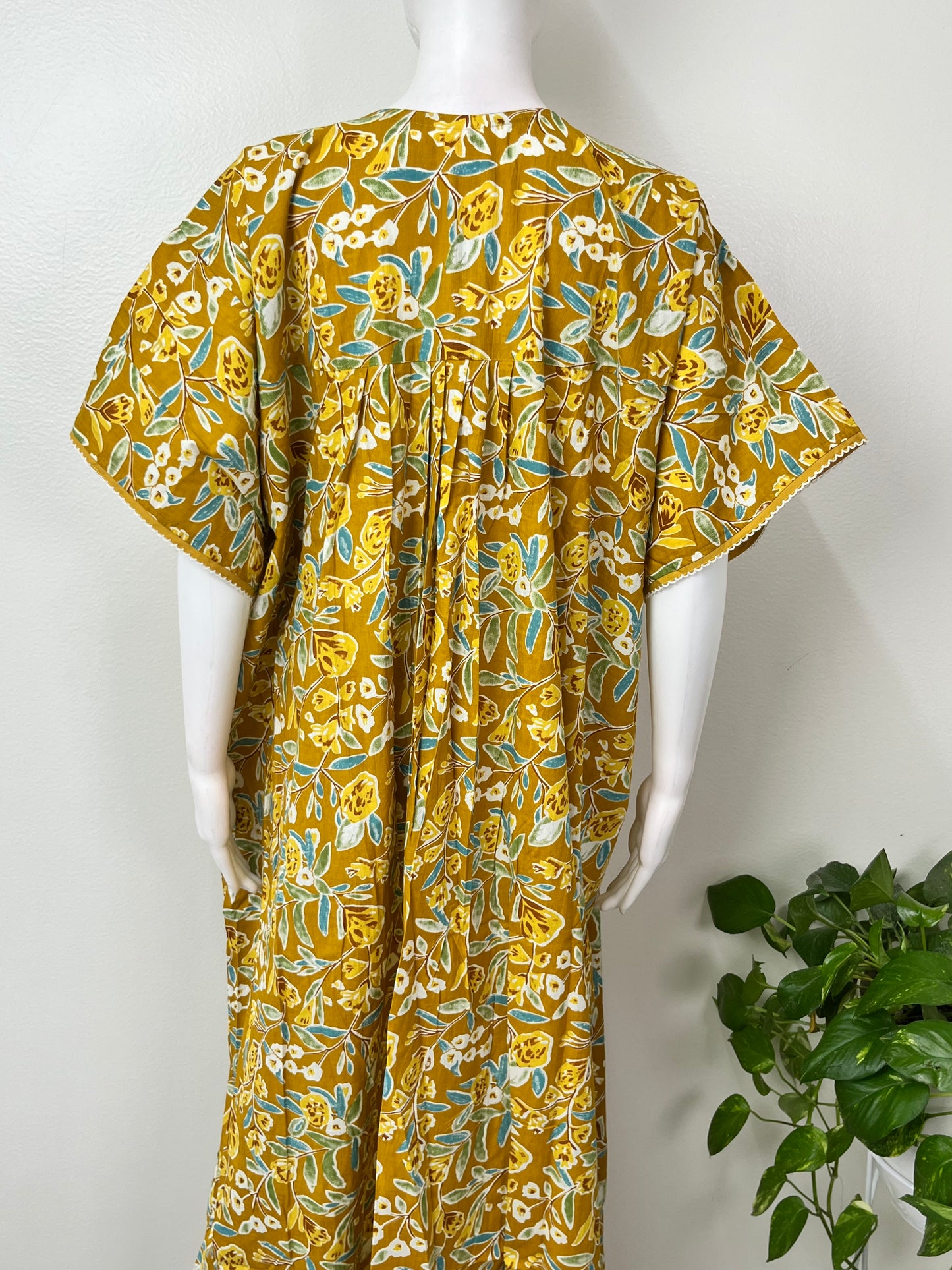 Mustard Floral Printed 100% Cotton Nightgown