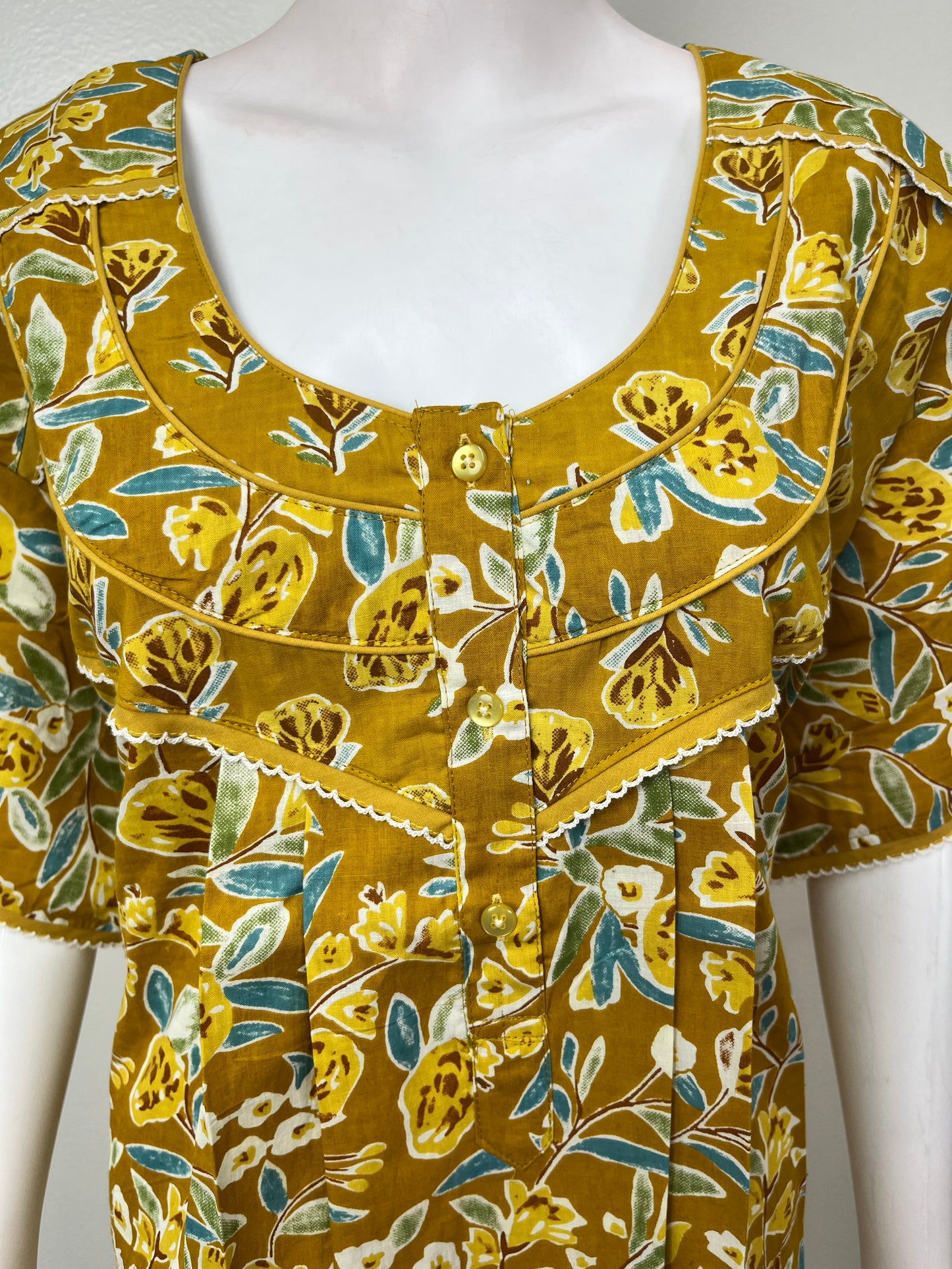 Mustard Floral Printed 100% Cotton Nightgown