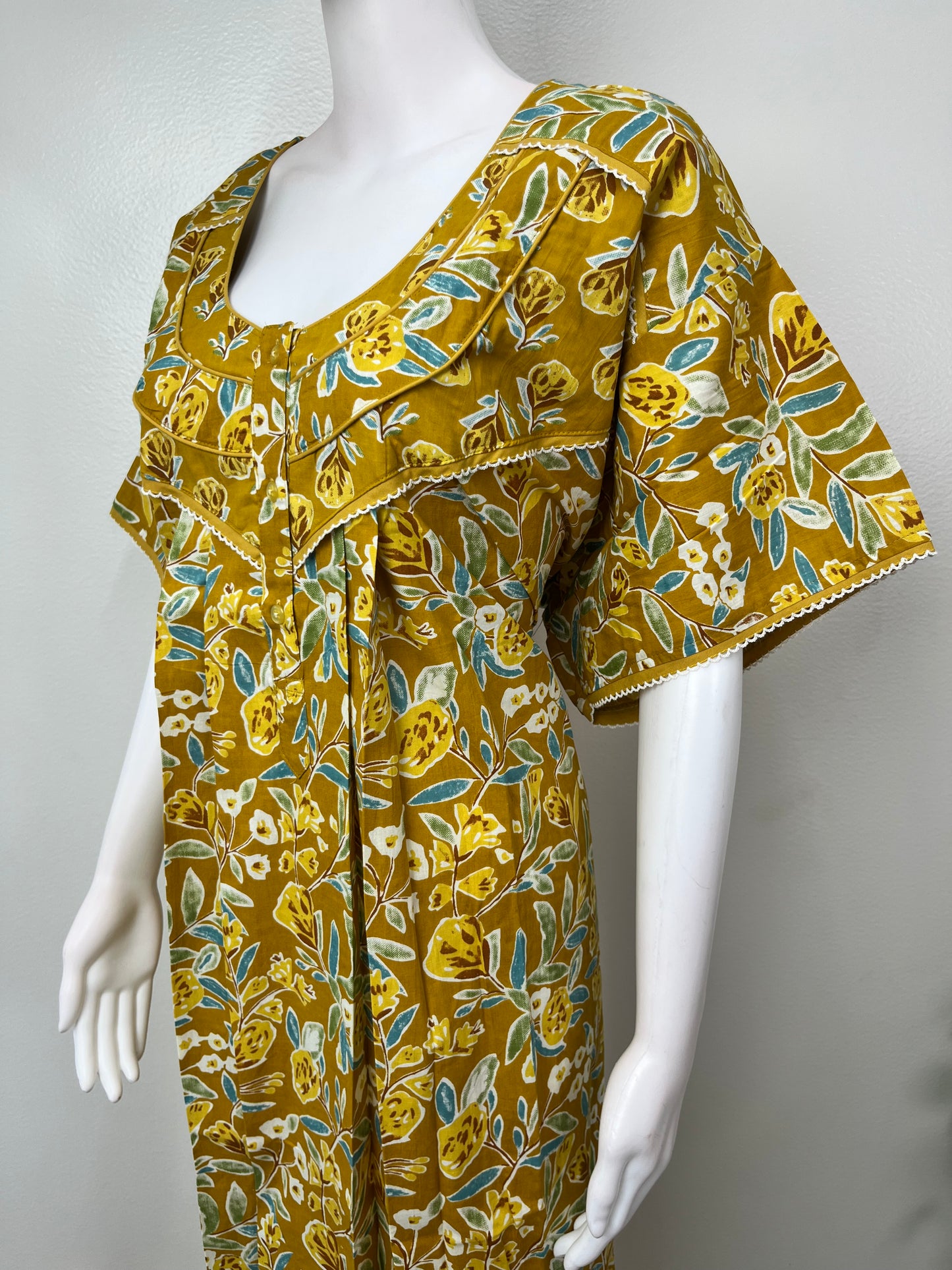 Mustard Floral Printed 100% Cotton Nightgown