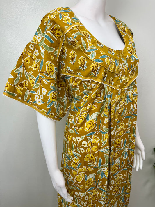Mustard Floral Printed 100% Cotton Nightgown