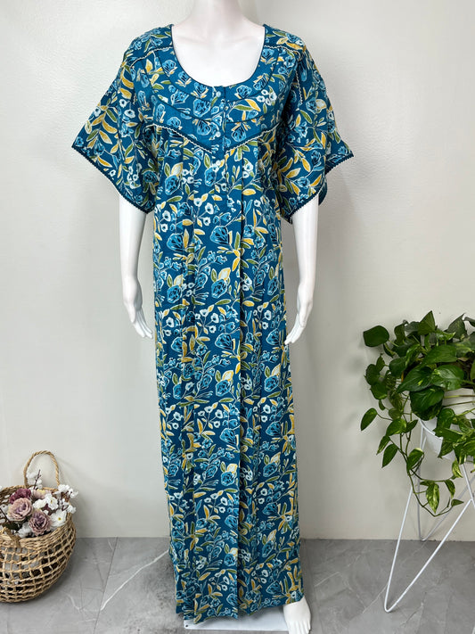 Royal Blue Pure Cotton Nighty Elegant & Comfortable