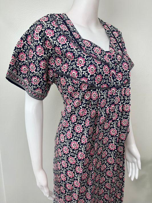 Navy Blue 100% Cotton Women's Nightgown