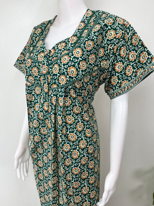 Green Pure Cotton Women's Nightgown