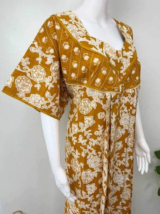 Mustard Pleated Style Nightgown Soft & Comfortable