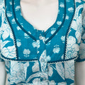 Aqua Blue Floral Printed 100% Cotton Nighty