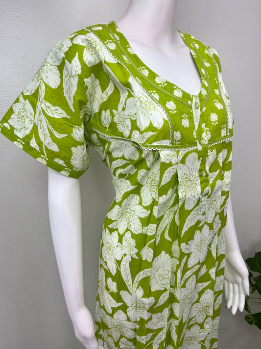 Lime Green Pure Cotton Nightgown for Women
