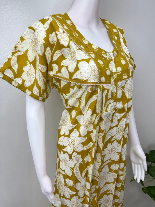Yellow 100% Cotton Nightgown Soft & Breathable