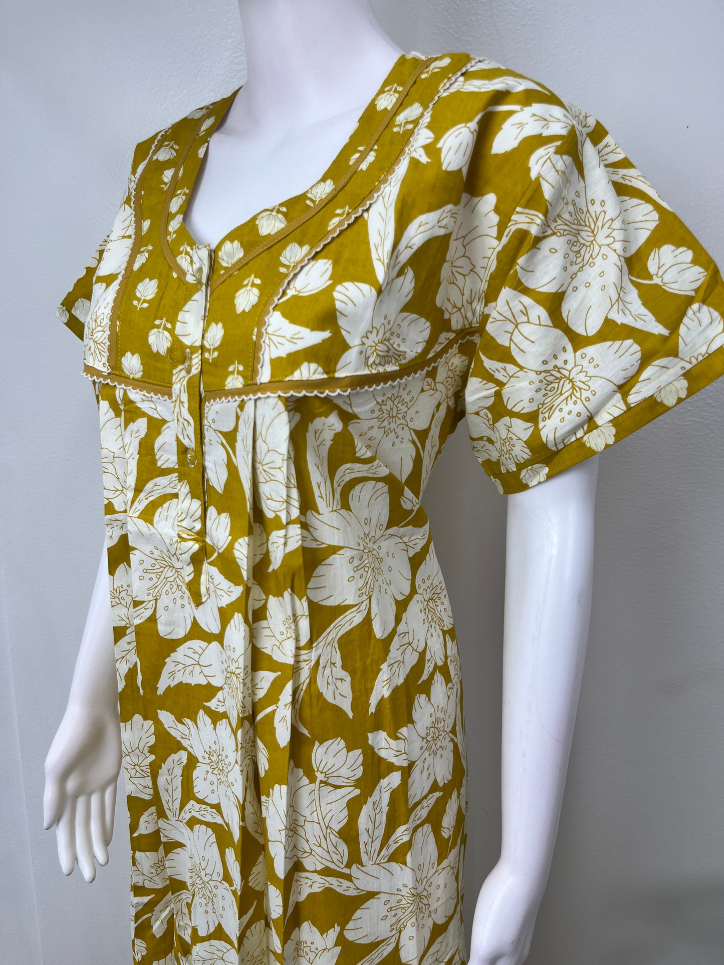 Yellow 100% Cotton Nightgown Soft & Breathable